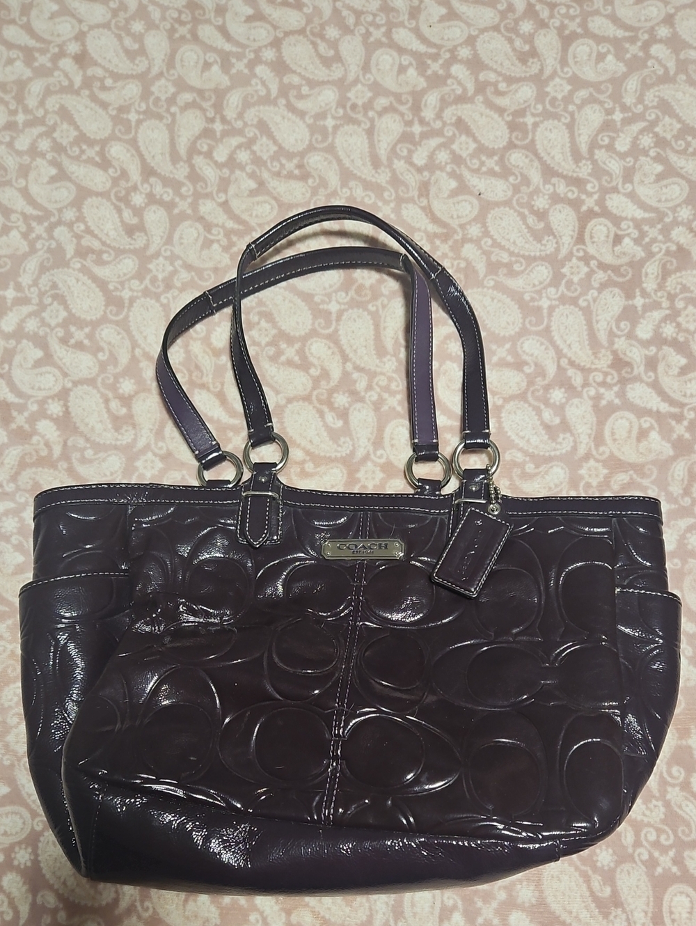 Coach Patent-Embossed Tote in Plum
